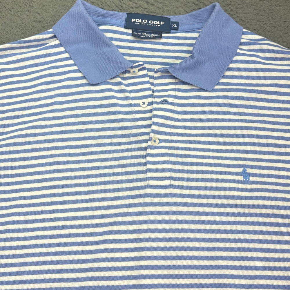 Polo Golf Ralph Lauren Polo Shirt Mens XL Blue White Striped Pima Cotton 1921